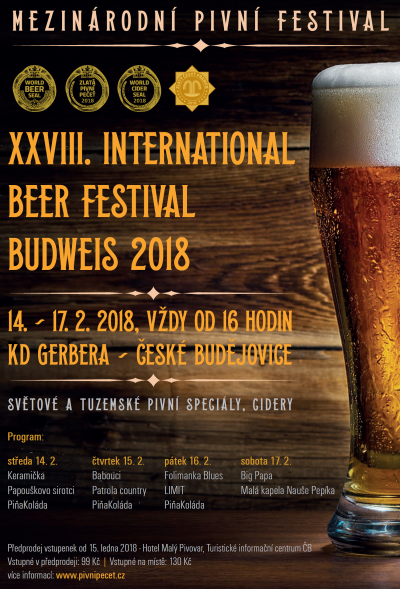 Zlatá pivní pečeť 2018 - XXVIII. Mezinárodní pivní festival v Českých Budějovicích